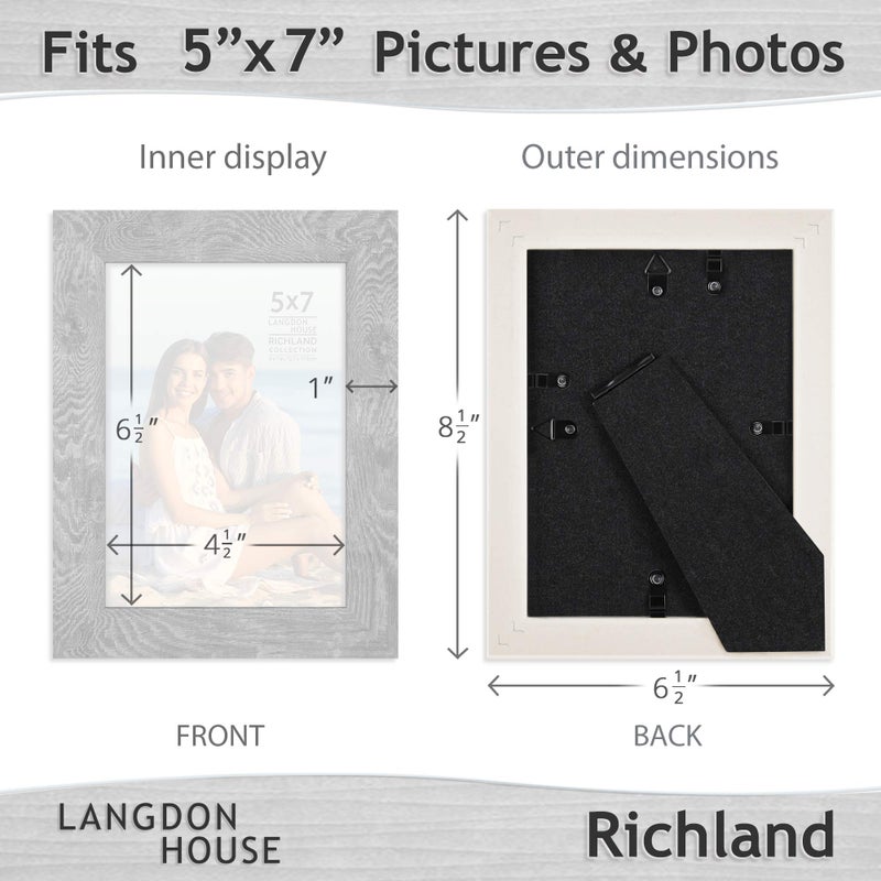 Langdon House 5x7 Picture Frames (Ash Gray, 6 Pack) Woodgrain Style, Richland Collection - Image 2